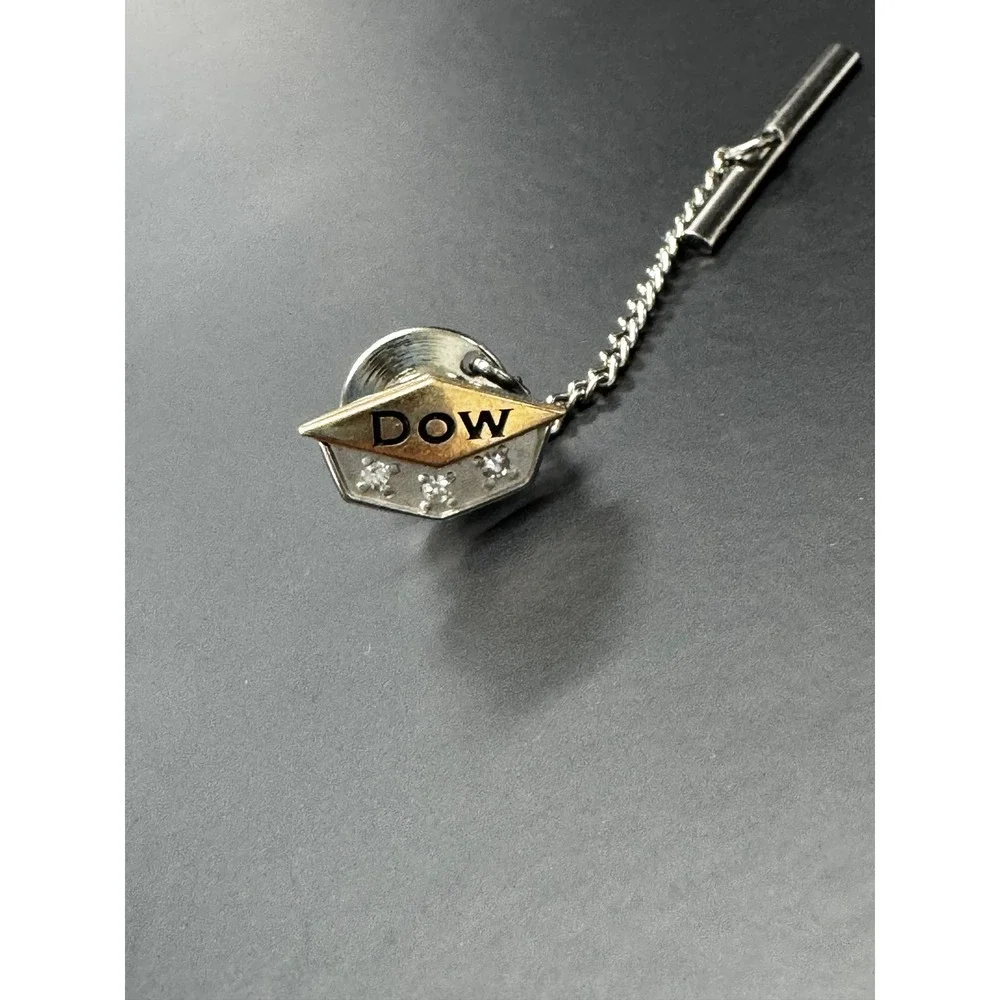 Vintage Dow Chemical Employee Service Award Tie Tack Pin 3 Diamonds 10K Gold